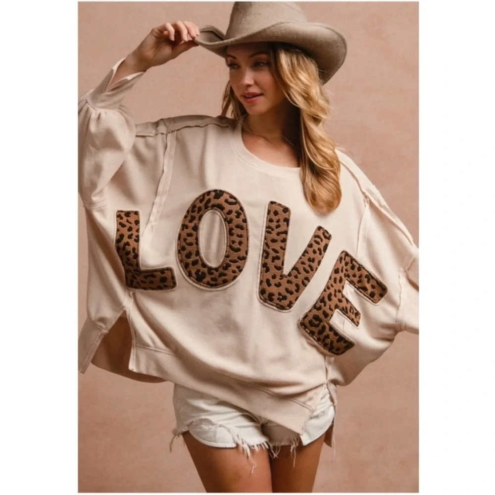 LOOK AT PILLING BiBi Cream Sweater with Leopard Print LOVE. OVERSIZED